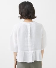 NHBHW06230 GIANNI LO GIUDICE(小さいサイズ)(メゾン ドゥ サンク) ウォッシャブルリネン刺繍半袖ブラウス ホワイト