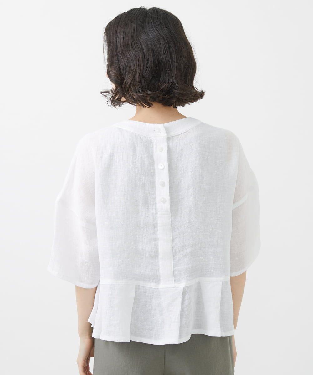 NHBHW06230 GIANNI LO GIUDICE(小さいサイズ)(メゾン ドゥ サンク) ウォッシャブルリネン刺繍半袖ブラウス ホワイト
