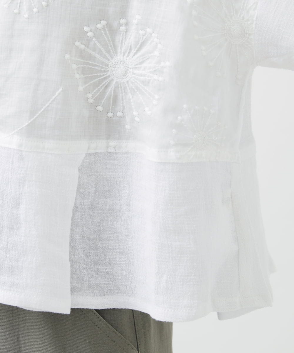NHBHW06230 GIANNI LO GIUDICE(小さいサイズ)(メゾン ドゥ サンク) ウォッシャブルリネン刺繍半袖ブラウス ホワイト