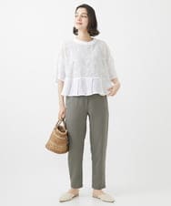 NHBHW06230 GIANNI LO GIUDICE(小さいサイズ)(メゾン ドゥ サンク) ウォッシャブルリネン刺繍半袖ブラウス ホワイト