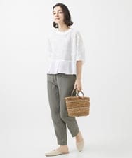 NHBHW06230 GIANNI LO GIUDICE(小さいサイズ)(メゾン ドゥ サンク) ウォッシャブルリネン刺繍半袖ブラウス ホワイト
