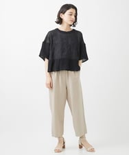 NHBHW06230 GIANNI LO GIUDICE(小さいサイズ)(メゾン ドゥ サンク) ウォッシャブルリネン刺繍半袖ブラウス ホワイト