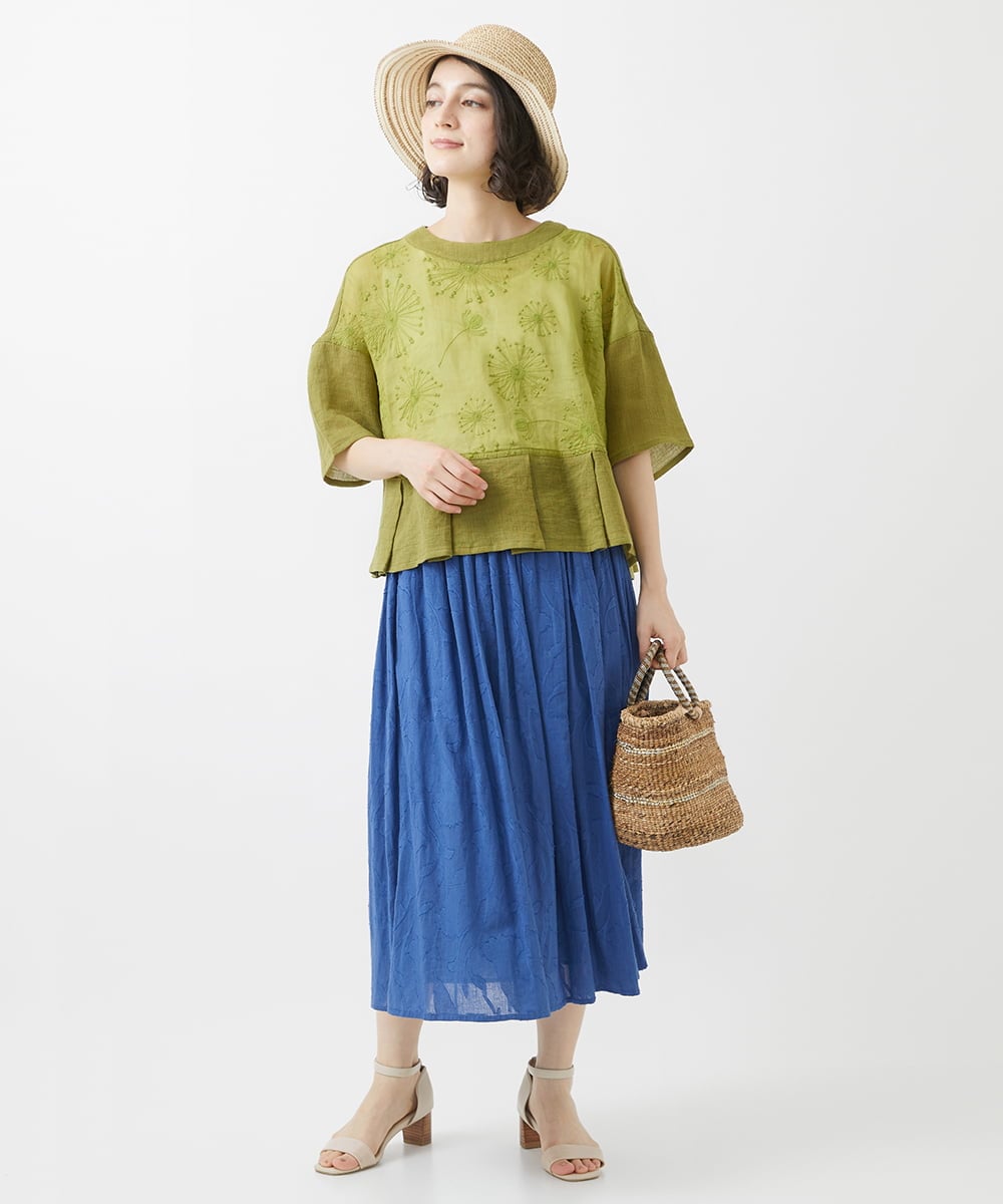 NHBHW06230 GIANNI LO GIUDICE(小さいサイズ)(メゾン ドゥ サンク) ウォッシャブルリネン刺繍半袖ブラウス ホワイト