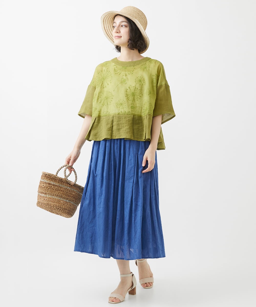 NHBHW06230 GIANNI LO GIUDICE(小さいサイズ)(メゾン ドゥ サンク) ウォッシャブルリネン刺繍半袖ブラウス ホワイト