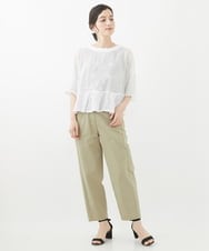 NHBHW06230 GIANNI LO GIUDICE(小さいサイズ)(メゾン ドゥ サンク) ウォッシャブルリネン刺繍半袖ブラウス ホワイト