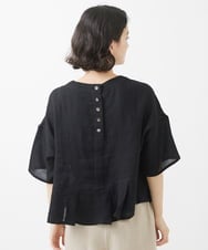 NHBHW06230 GIANNI LO GIUDICE(小さいサイズ)(メゾン ドゥ サンク) ウォッシャブルリネン刺繍半袖ブラウス ホワイト