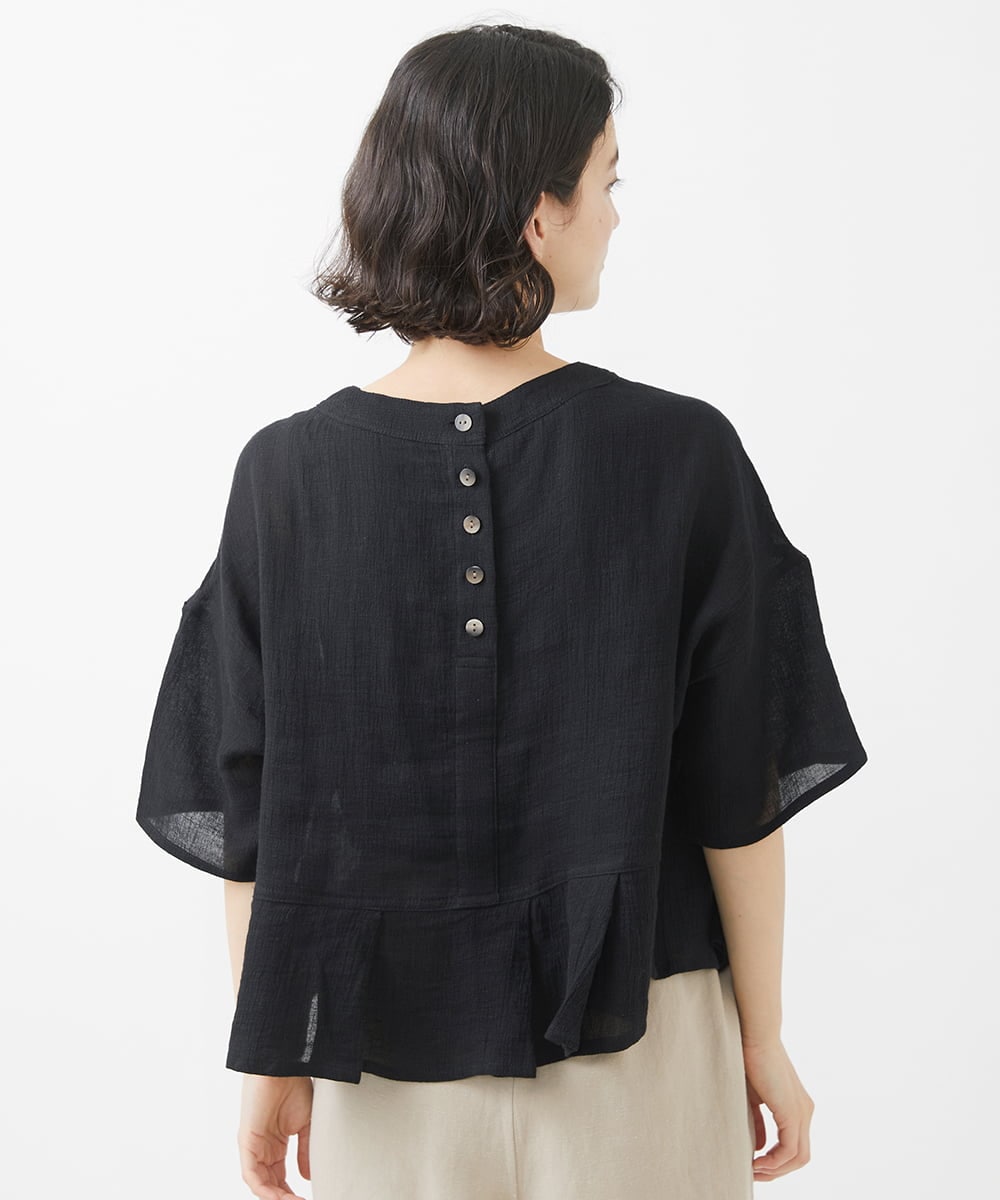 NHBHW06230 GIANNI LO GIUDICE(小さいサイズ)(メゾン ドゥ サンク) ウォッシャブルリネン刺繍半袖ブラウス ホワイト