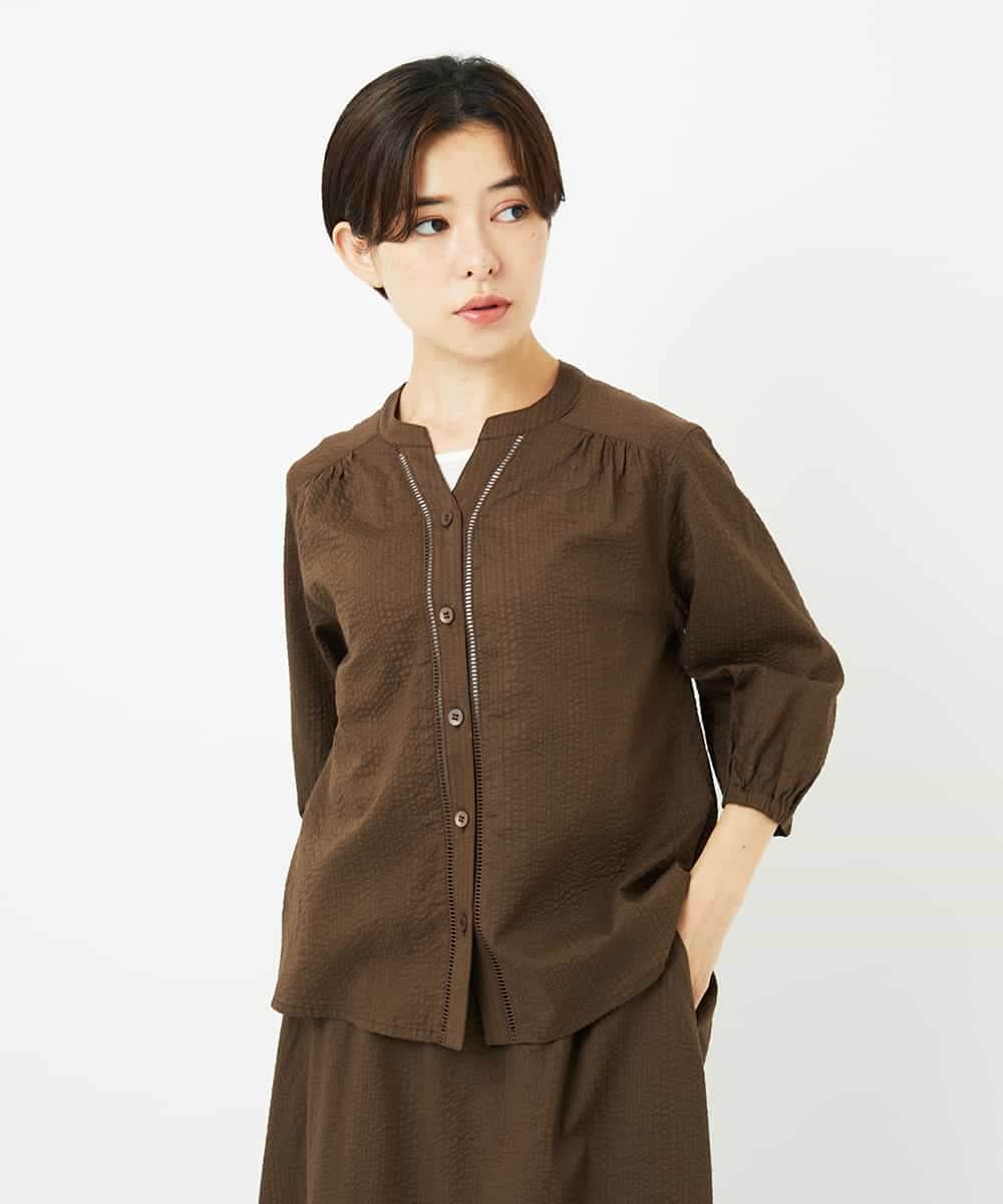 NHBJB01330 GIANNI LO GIUDICE(小さいサイズ)(メゾン ドゥ サンク) [セットアップ対応]ミラクルウェーブブラウス ターコイズブルー