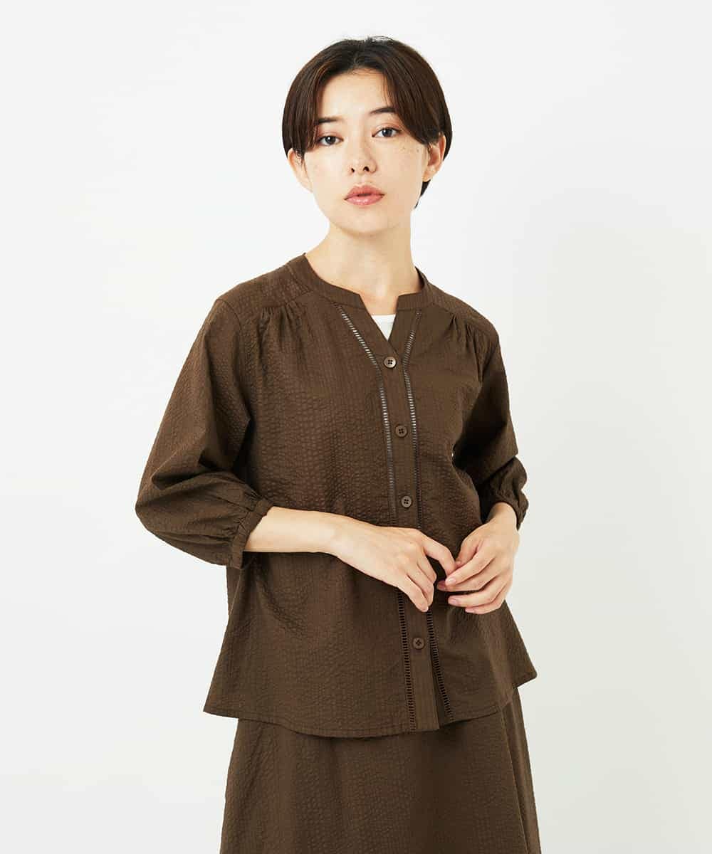 NHBJB01330 GIANNI LO GIUDICE(小さいサイズ)(メゾン ドゥ サンク) [セットアップ対応]ミラクルウェーブブラウス ターコイズブルー