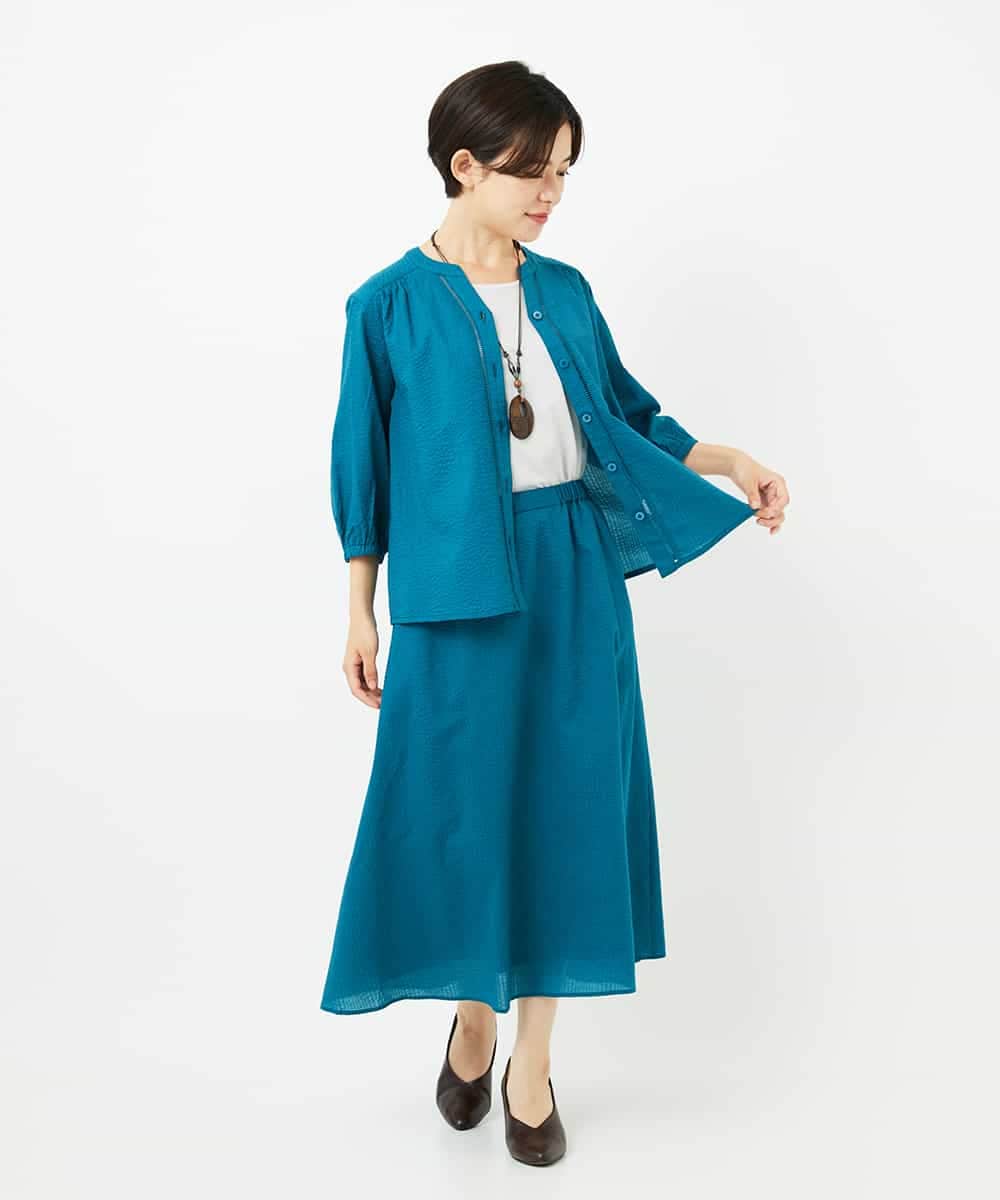 NHBJB01330 GIANNI LO GIUDICE(小さいサイズ)(メゾン ドゥ サンク) [セットアップ対応]ミラクルウェーブブラウス ターコイズブルー