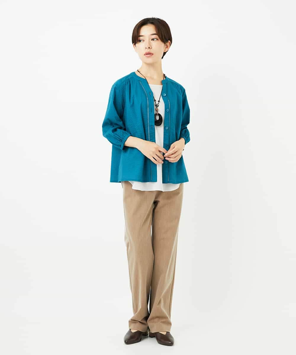 NHBJB01330 GIANNI LO GIUDICE(小さいサイズ)(メゾン ドゥ サンク) [セットアップ対応]ミラクルウェーブブラウス ターコイズブルー