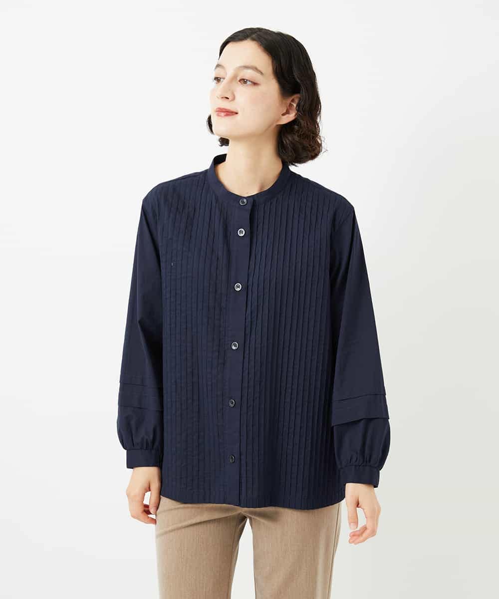 NHBJB10330 GIANNI LO GIUDICE(小さいサイズ)(メゾン ドゥ サンク) コットンローンピンタックブラウス ネイビー