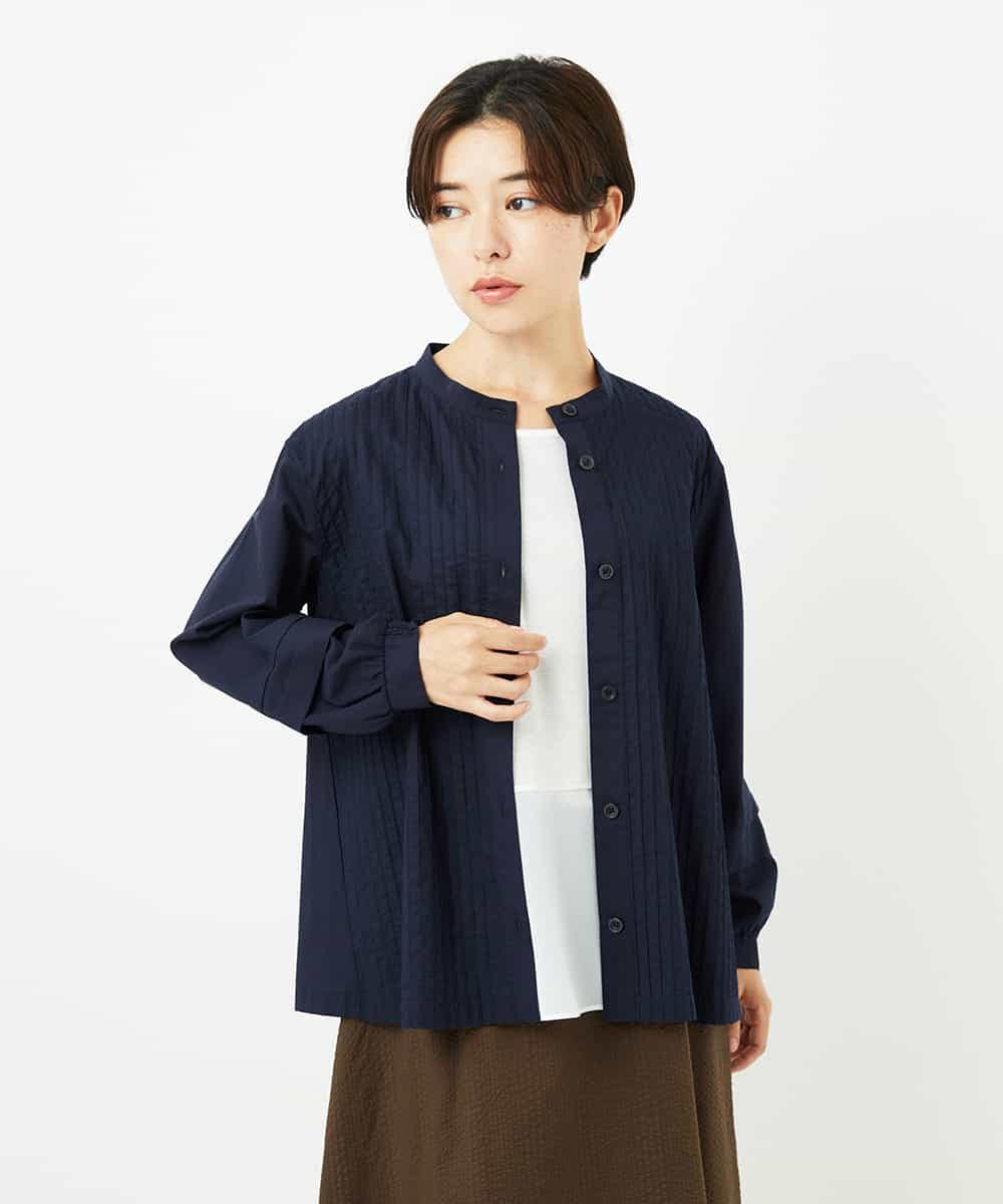 NHBJB10330 GIANNI LO GIUDICE(小さいサイズ)(メゾン ドゥ サンク) コットンローンピンタックブラウス ネイビー
