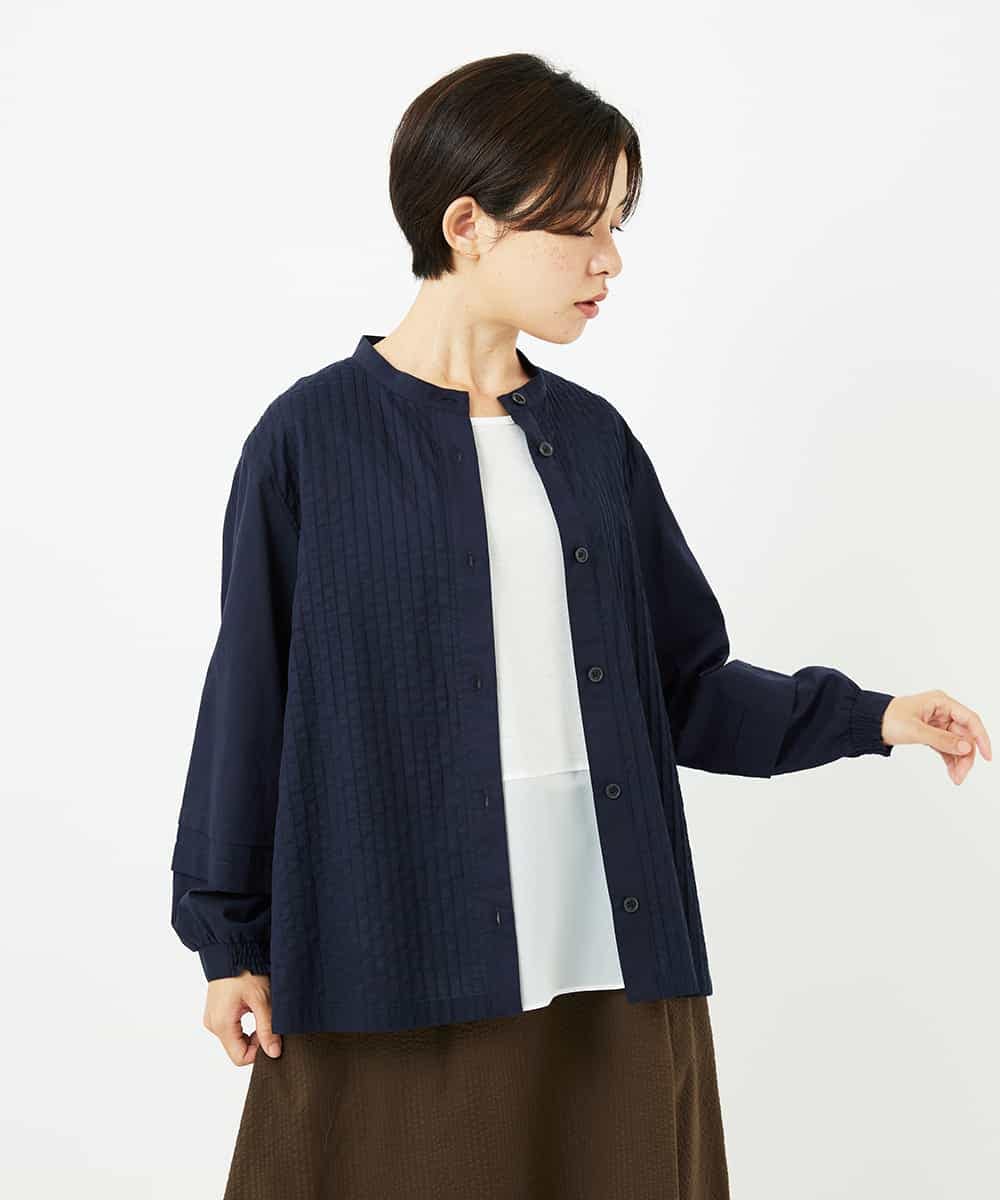 NHBJB10330 GIANNI LO GIUDICE(小さいサイズ)(メゾン ドゥ サンク) コットンローンピンタックブラウス ネイビー