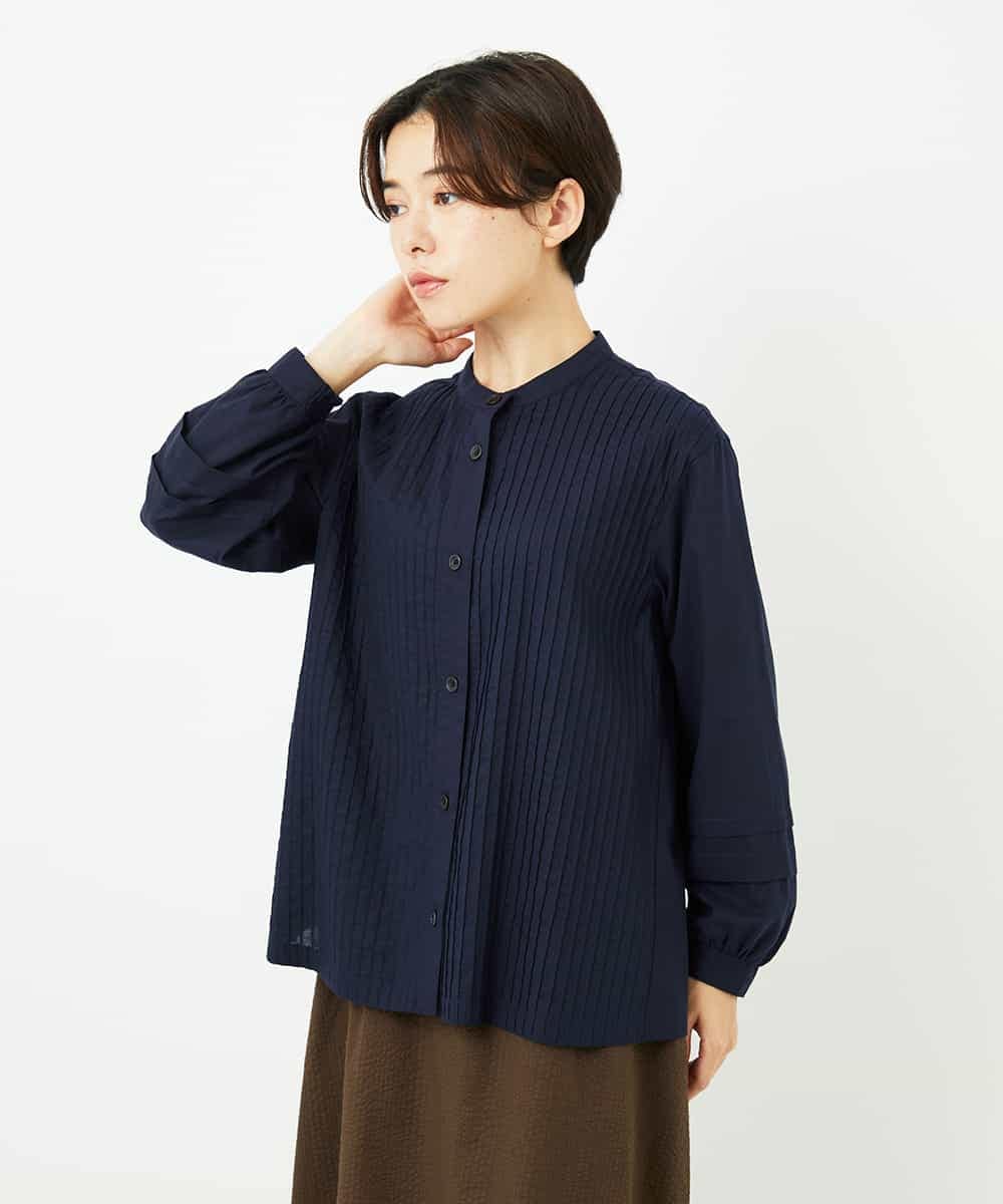 NHBJB10330 GIANNI LO GIUDICE(小さいサイズ)(メゾン ドゥ サンク) コットンローンピンタックブラウス ネイビー