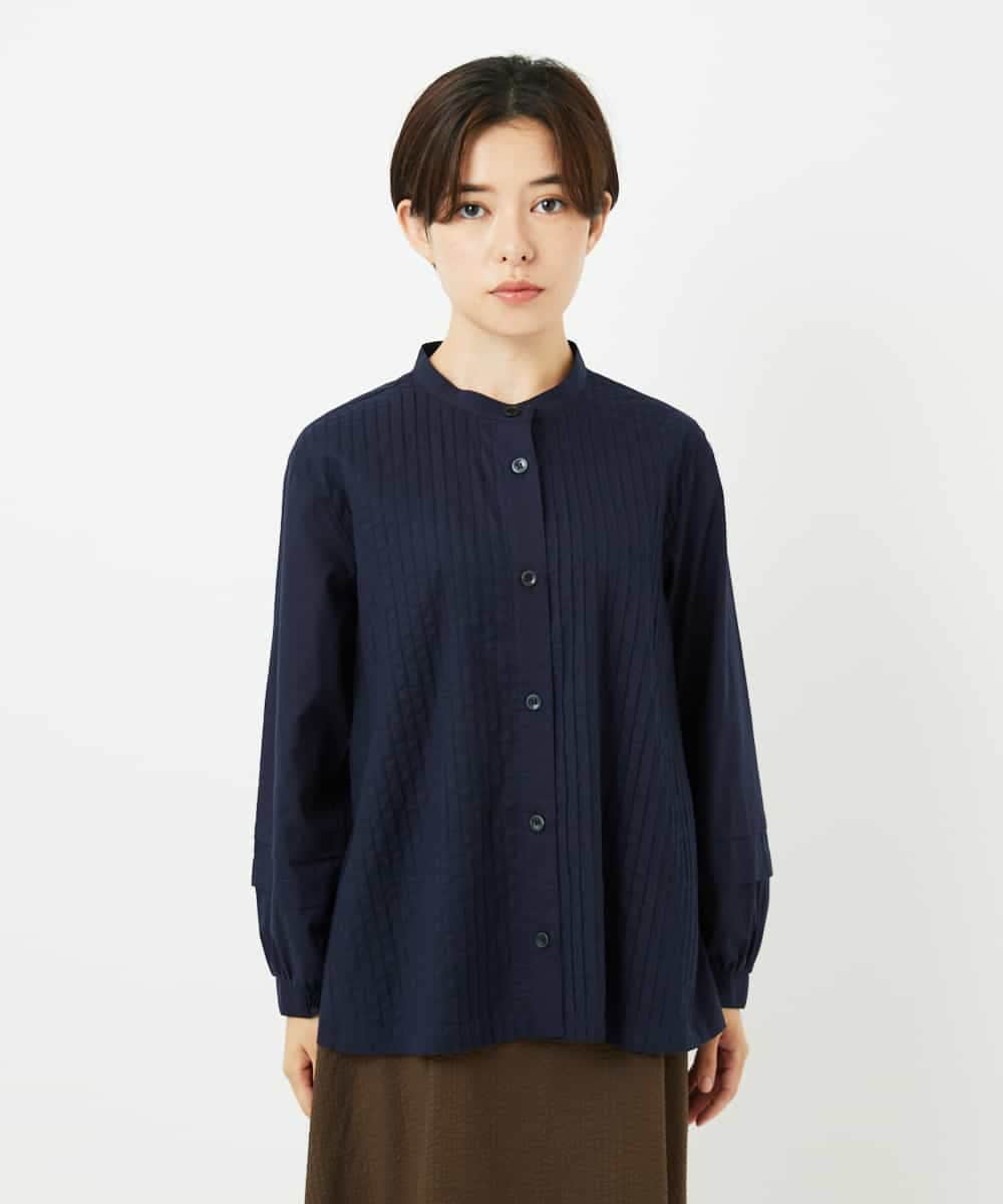 NHBJB10330 GIANNI LO GIUDICE(小さいサイズ)(メゾン ドゥ サンク) コットンローンピンタックブラウス ネイビー