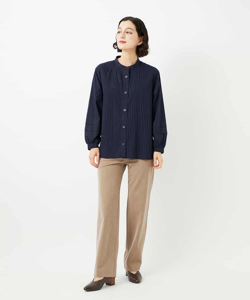 NHBJB10330 GIANNI LO GIUDICE(小さいサイズ)(メゾン ドゥ サンク) コットンローンピンタックブラウス ネイビー