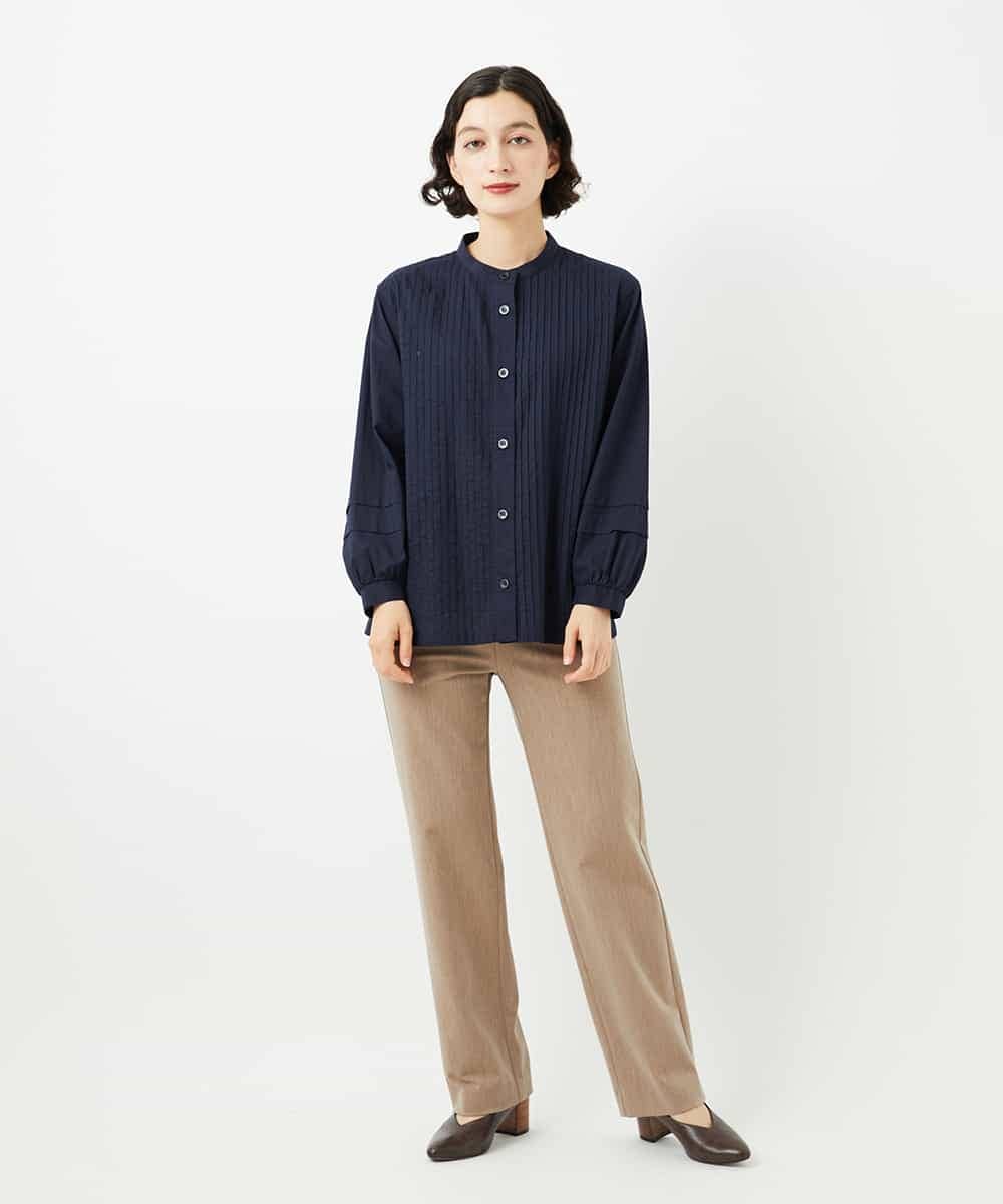 NHBJB10330 GIANNI LO GIUDICE(小さいサイズ)(メゾン ドゥ サンク) コットンローンピンタックブラウス ネイビー