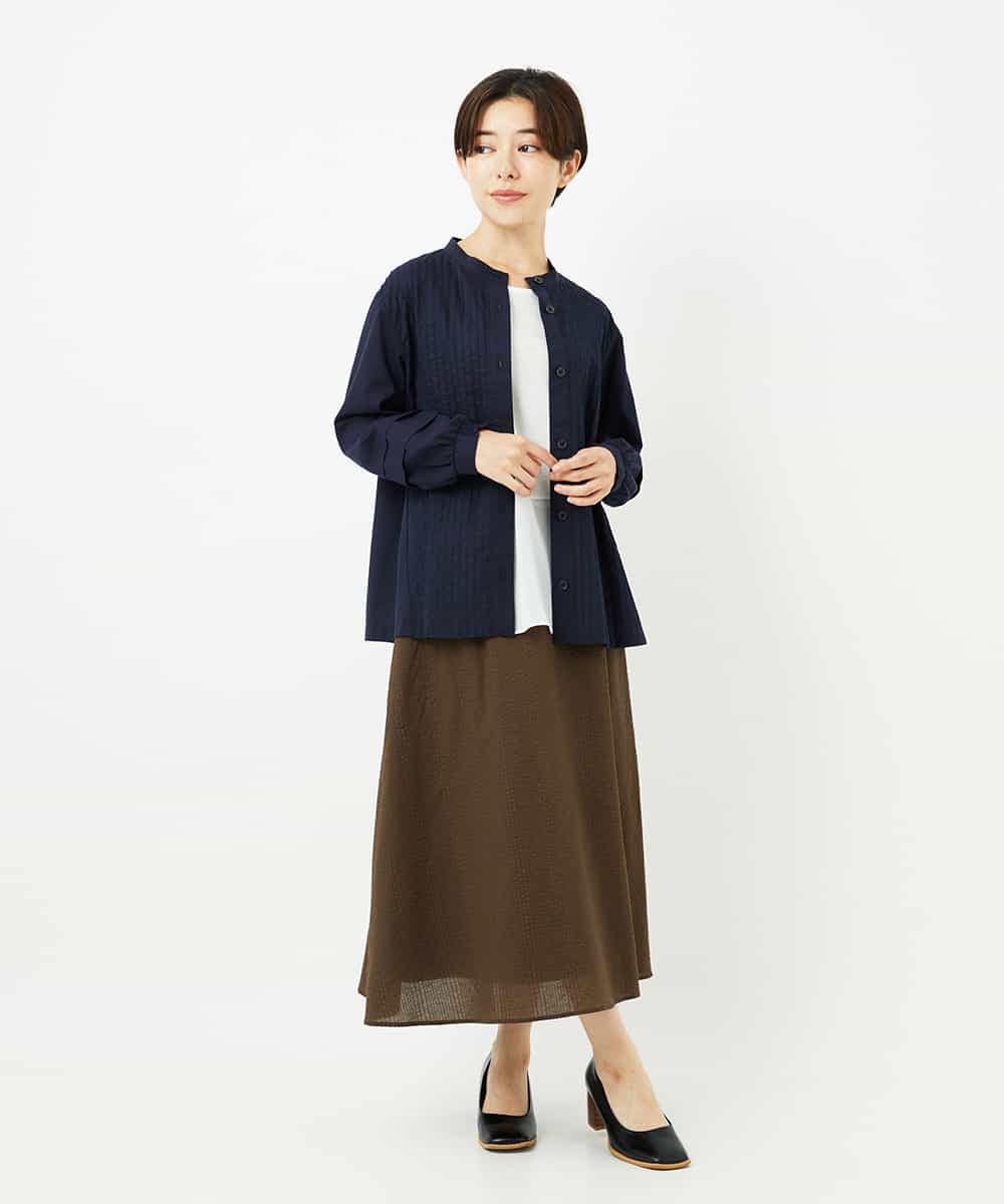 NHBJB10330 GIANNI LO GIUDICE(小さいサイズ)(メゾン ドゥ サンク) コットンローンピンタックブラウス ネイビー