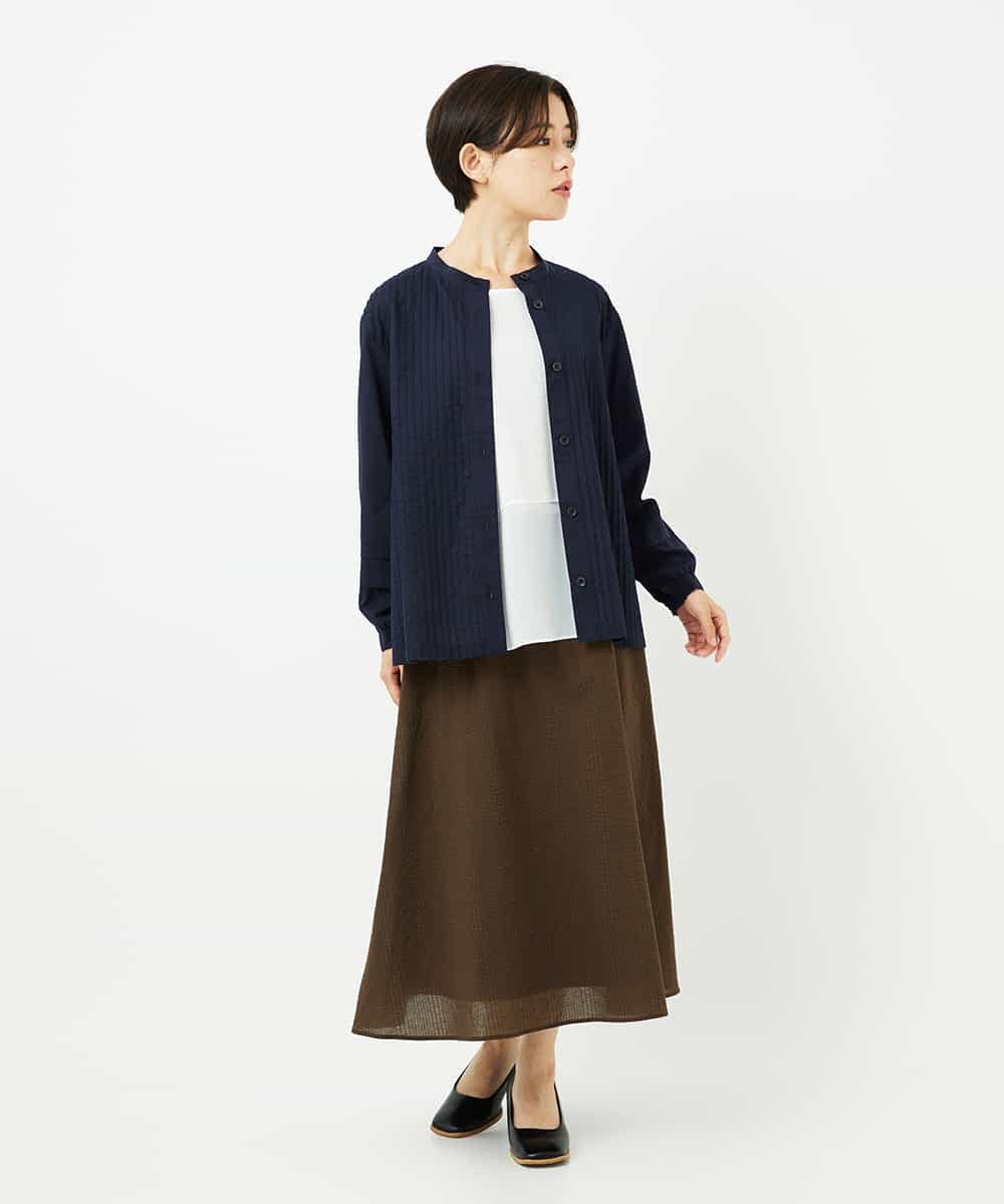NHBJB10330 GIANNI LO GIUDICE(小さいサイズ)(メゾン ドゥ サンク) コットンローンピンタックブラウス ネイビー