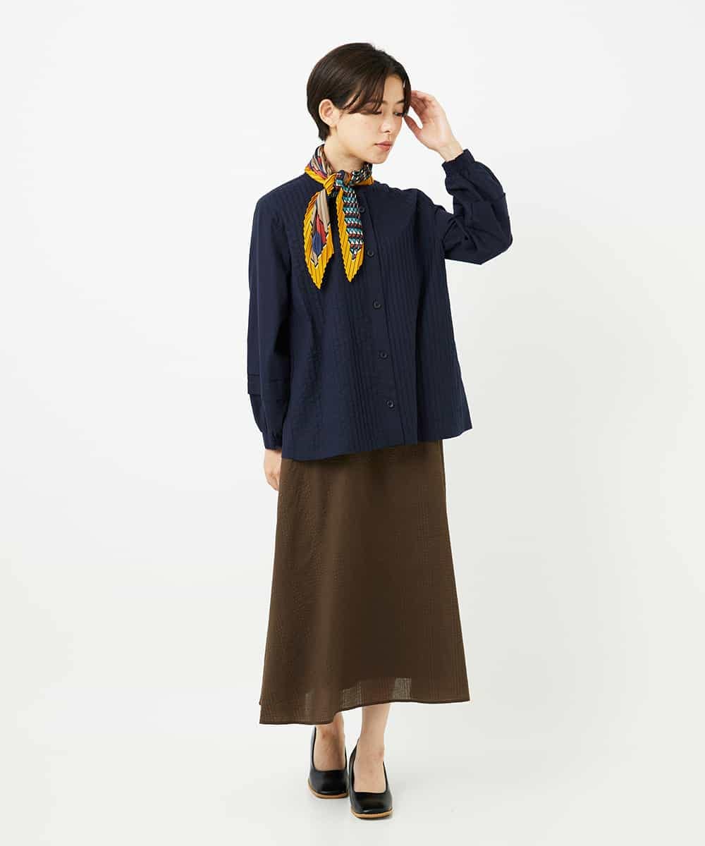 NHBJB10330 GIANNI LO GIUDICE(小さいサイズ)(メゾン ドゥ サンク) コットンローンピンタックブラウス ネイビー