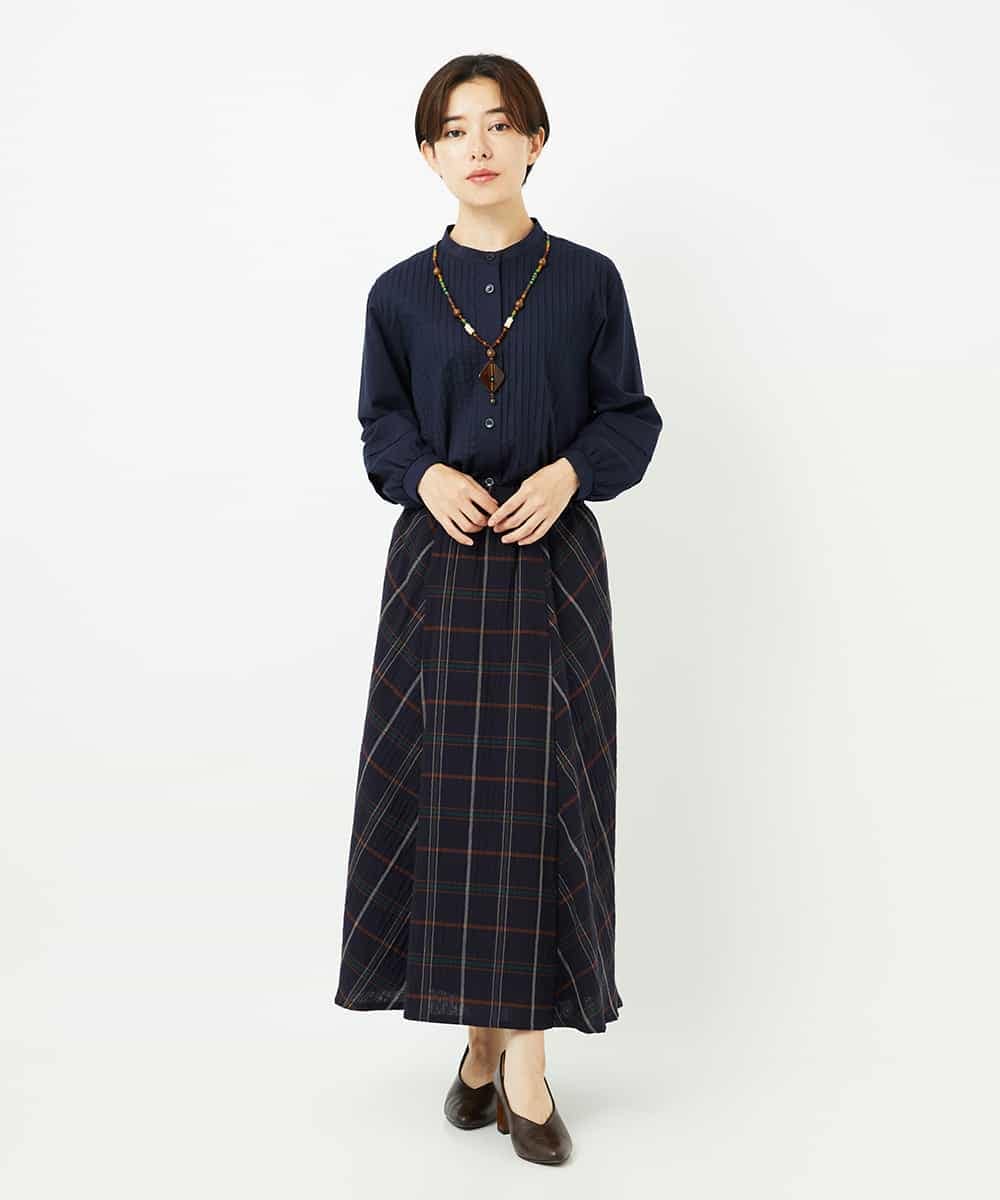 NHBJB10330 GIANNI LO GIUDICE(小さいサイズ)(メゾン ドゥ サンク) コットンローンピンタックブラウス ネイビー