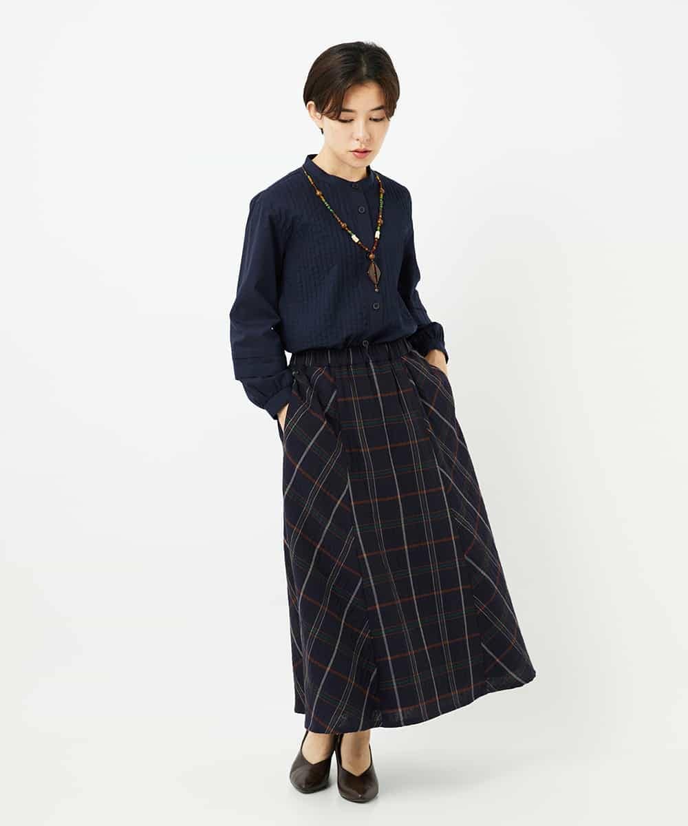 NHBJB10330 GIANNI LO GIUDICE(小さいサイズ)(メゾン ドゥ サンク) コットンローンピンタックブラウス ネイビー