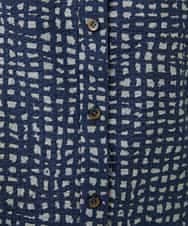 NHBJB11270 GIANNI LO GIUDICE(小さいサイズ)(メゾン ドゥ サンク) [日本製]ミラクルウェーブブロックプリントブラウス ネイビー系