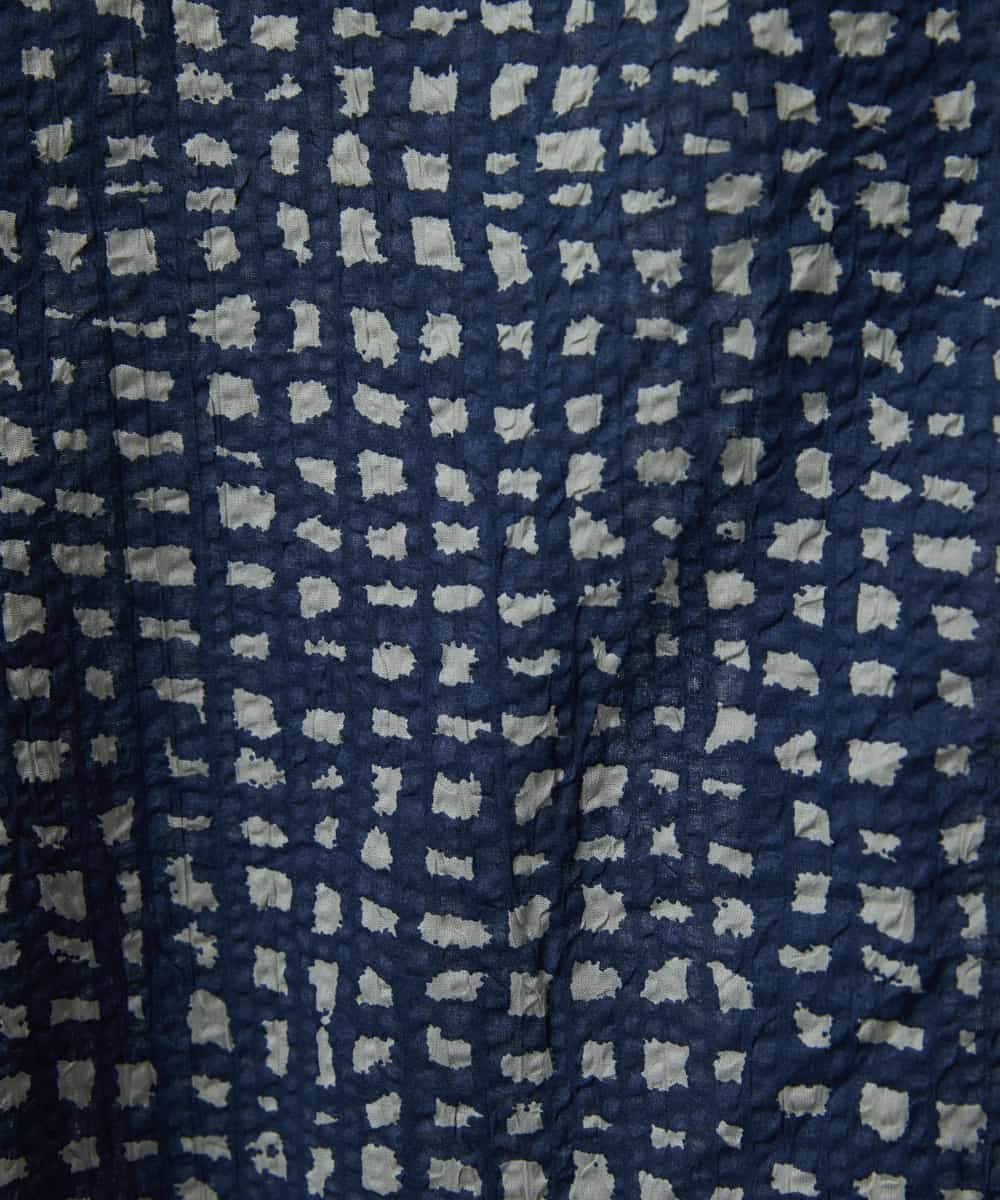 NHBJB11270 GIANNI LO GIUDICE(小さいサイズ)(メゾン ドゥ サンク) [日本製]ミラクルウェーブブロックプリントブラウス ネイビー系