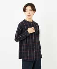 NHBJB22430 GIANNI LO GIUDICE(小さいサイズ)(メゾン ドゥ サンク) [日本製]二重織チェック前開きブラウス ネイビー