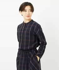 NHBJB22430 GIANNI LO GIUDICE(小さいサイズ)(メゾン ドゥ サンク) [日本製]二重織チェック前開きブラウス ネイビー