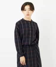 NHBJB22430 GIANNI LO GIUDICE(小さいサイズ)(メゾン ドゥ サンク) [日本製]二重織チェック前開きブラウス ネイビー