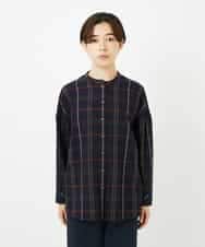 NHBJB22430 GIANNI LO GIUDICE(小さいサイズ)(メゾン ドゥ サンク) [日本製]二重織チェック前開きブラウス ネイビー