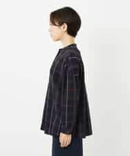 NHBJB22430 GIANNI LO GIUDICE(小さいサイズ)(メゾン ドゥ サンク) [日本製]二重織チェック前開きブラウス ネイビー