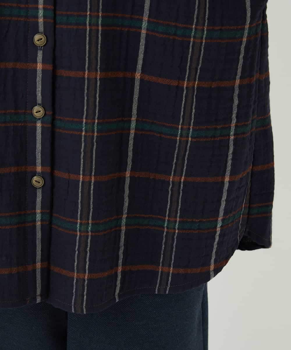 NHBJB22430 GIANNI LO GIUDICE(小さいサイズ)(メゾン ドゥ サンク) [日本製]二重織チェック前開きブラウス ネイビー