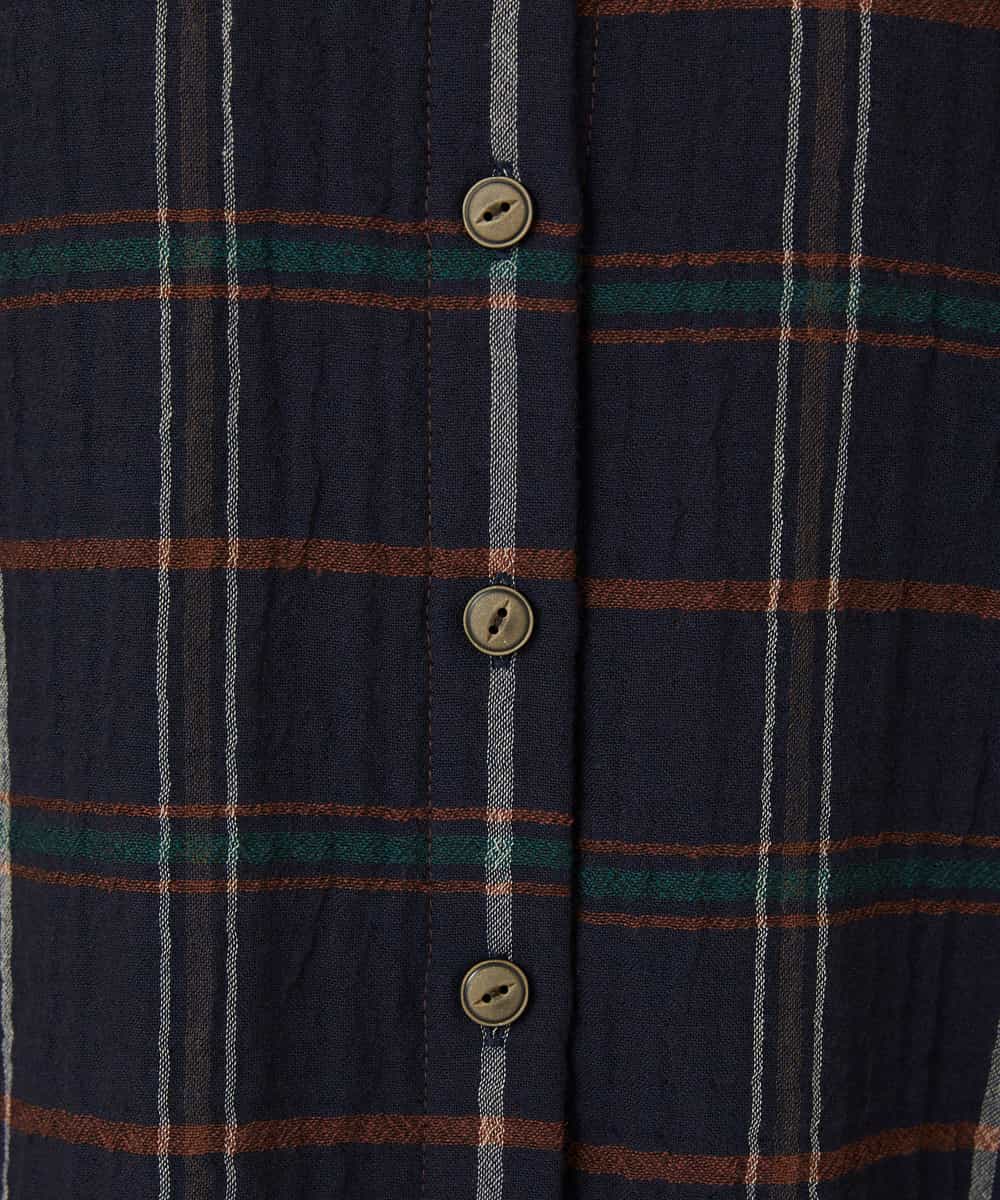 NHBJB22430 GIANNI LO GIUDICE(小さいサイズ)(メゾン ドゥ サンク) [日本製]二重織チェック前開きブラウス ネイビー