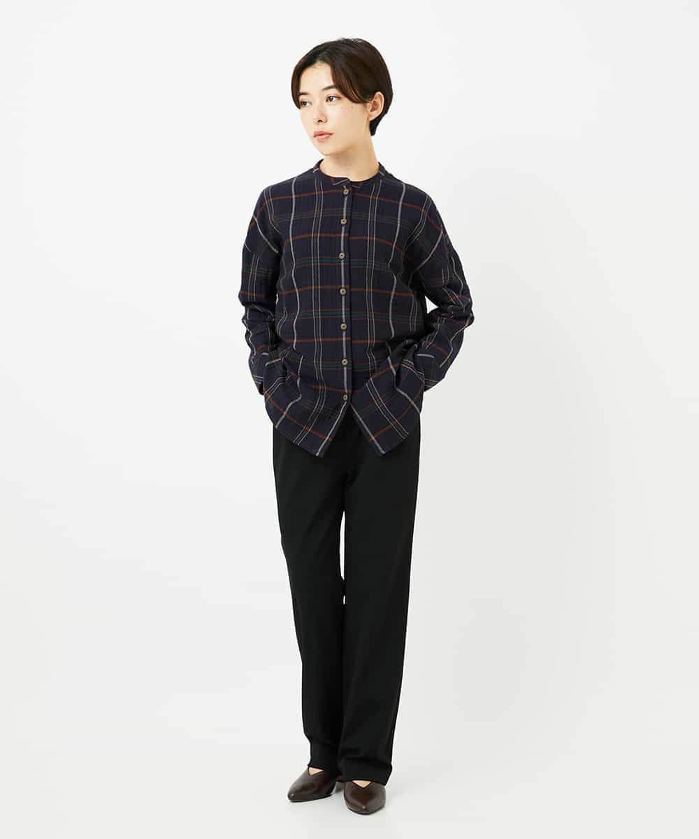 NHBJB22430 GIANNI LO GIUDICE(小さいサイズ)(メゾン ドゥ サンク) [日本製]二重織チェック前開きブラウス ネイビー