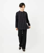 NHBJB22430 GIANNI LO GIUDICE(小さいサイズ)(メゾン ドゥ サンク) [日本製]二重織チェック前開きブラウス ネイビー