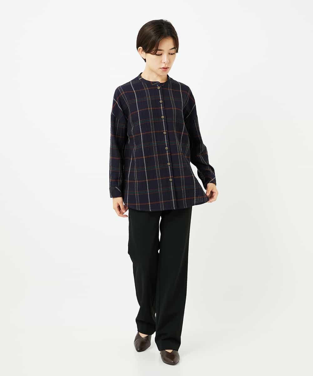 NHBJB22430 GIANNI LO GIUDICE(小さいサイズ)(メゾン ドゥ サンク) [日本製]二重織チェック前開きブラウス ネイビー