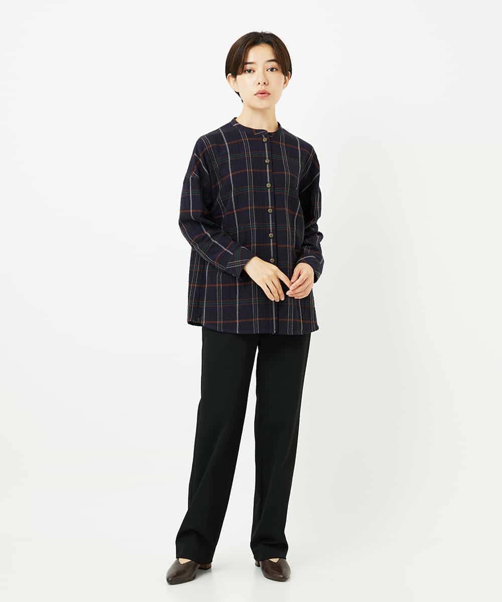 NHBJB22430 GIANNI LO GIUDICE(小さいサイズ)(メゾン ドゥ サンク) [日本製]二重織チェック前開きブラウス ネイビー