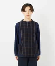 NHBJB23360 GIANNI LO GIUDICE(小さいサイズ)(メゾン ドゥ サンク) [日本製]二重織チェックプルオーバーブラウス ネイビー