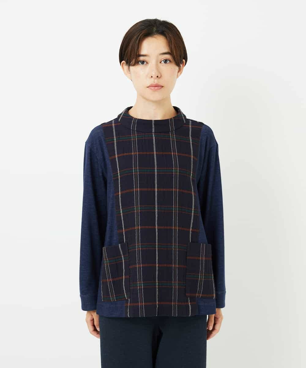 NHBJB23360 GIANNI LO GIUDICE(小さいサイズ)(メゾン ドゥ サンク) [日本製]二重織チェックプルオーバーブラウス ネイビー