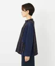 NHBJB23360 GIANNI LO GIUDICE(小さいサイズ)(メゾン ドゥ サンク) [日本製]二重織チェックプルオーバーブラウス ネイビー