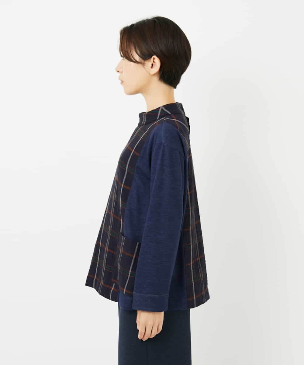 NHBJB23360 GIANNI LO GIUDICE(小さいサイズ)(メゾン ドゥ サンク) [日本製]二重織チェックプルオーバーブラウス ネイビー