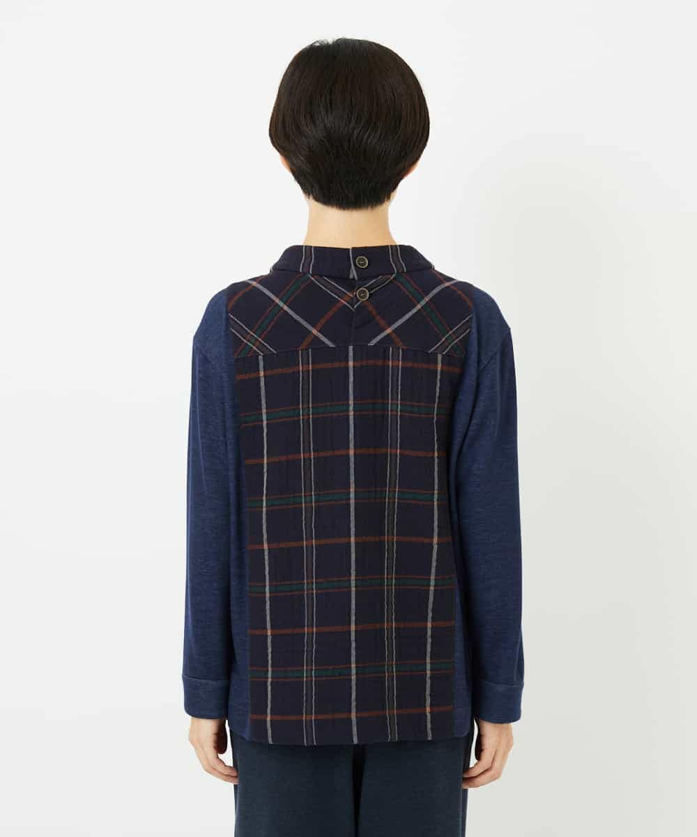 NHBJB23360 GIANNI LO GIUDICE(小さいサイズ)(メゾン ドゥ サンク) [日本製]二重織チェックプルオーバーブラウス ネイビー