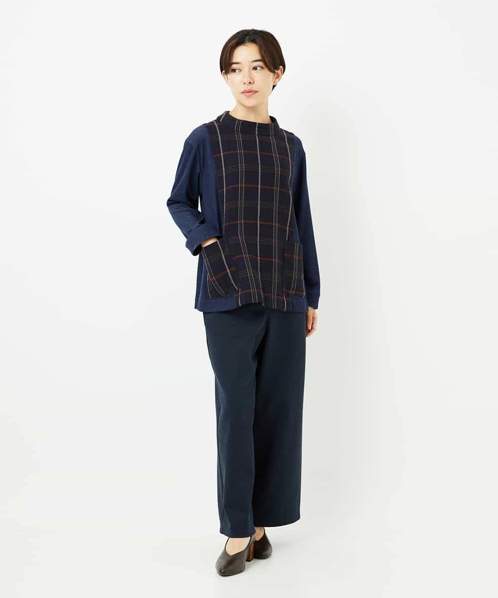 NHBJB23360 GIANNI LO GIUDICE(小さいサイズ)(メゾン ドゥ サンク) [日本製]二重織チェックプルオーバーブラウス ネイビー