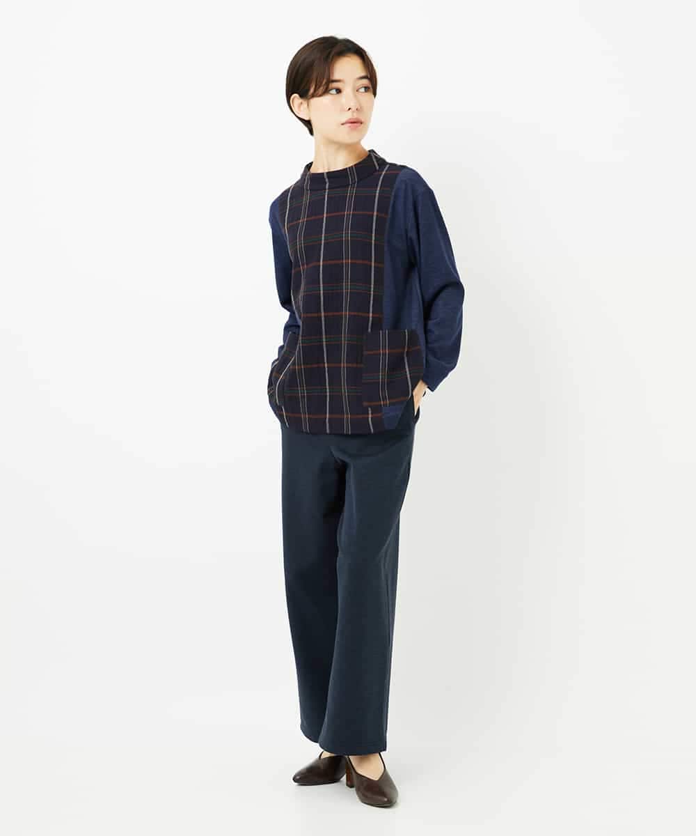NHBJB23360 GIANNI LO GIUDICE(小さいサイズ)(メゾン ドゥ サンク) [日本製]二重織チェックプルオーバーブラウス ネイビー