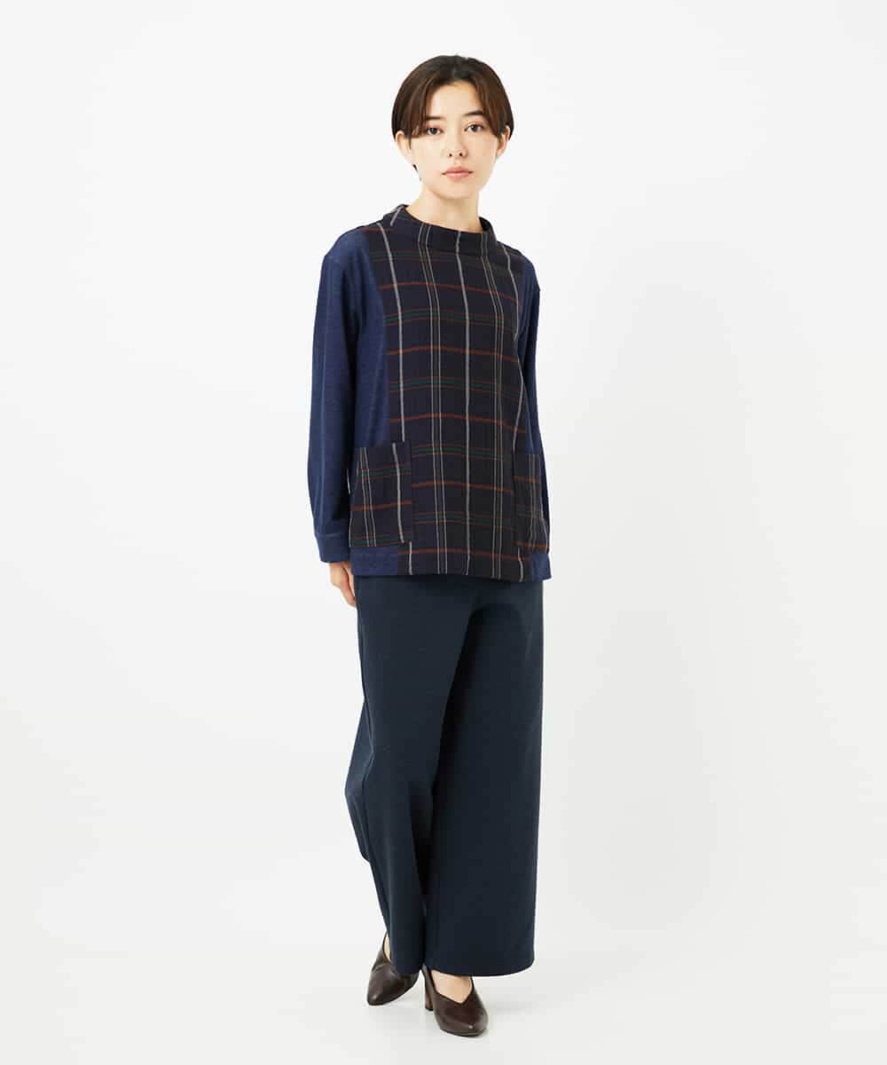 NHBJB23360 GIANNI LO GIUDICE(小さいサイズ)(メゾン ドゥ サンク) [日本製]二重織チェックプルオーバーブラウス ネイビー