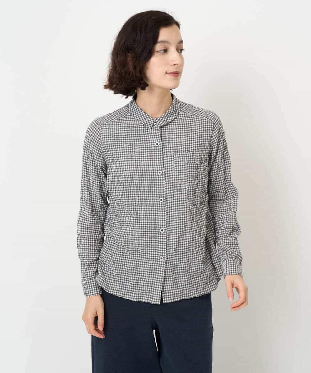 NHBJB24230 GIANNI LO GIUDICE(小さいサイズ)(メゾン ドゥ サンク) [日本製]ヘリンボンシャーリングブラウス ギンガムチェック