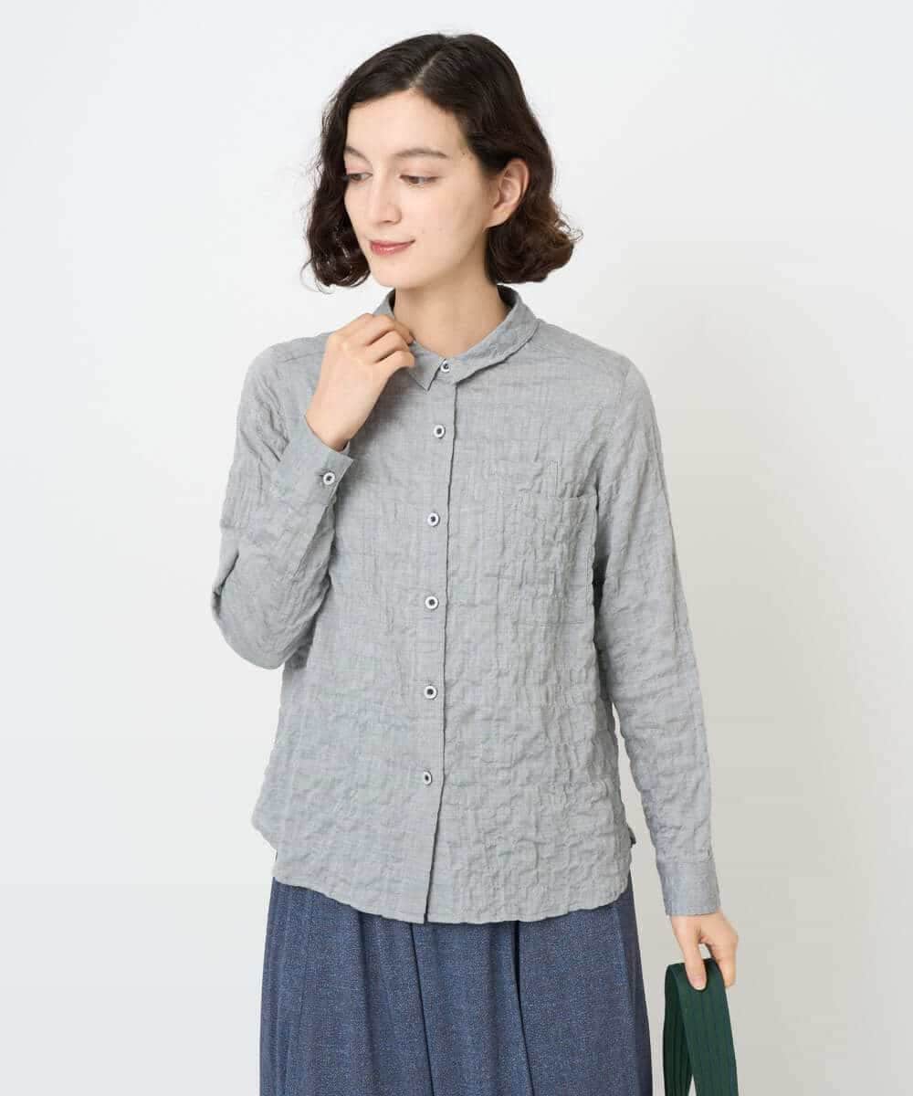 NHBJB24230 GIANNI LO GIUDICE(小さいサイズ)(メゾン ドゥ サンク) [日本製]ヘリンボンシャーリングブラウス ギンガムチェック